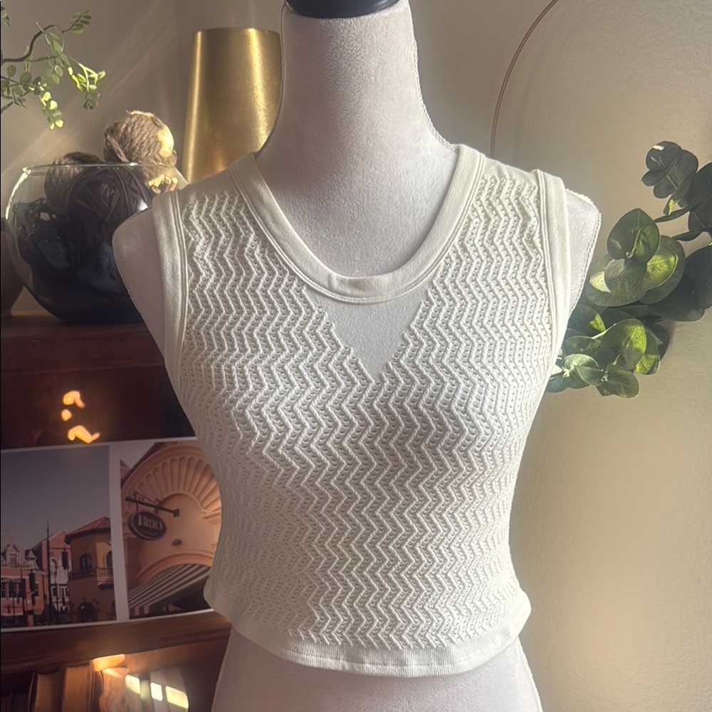 White Ribbed Sleeveless Crop Tank NWOT